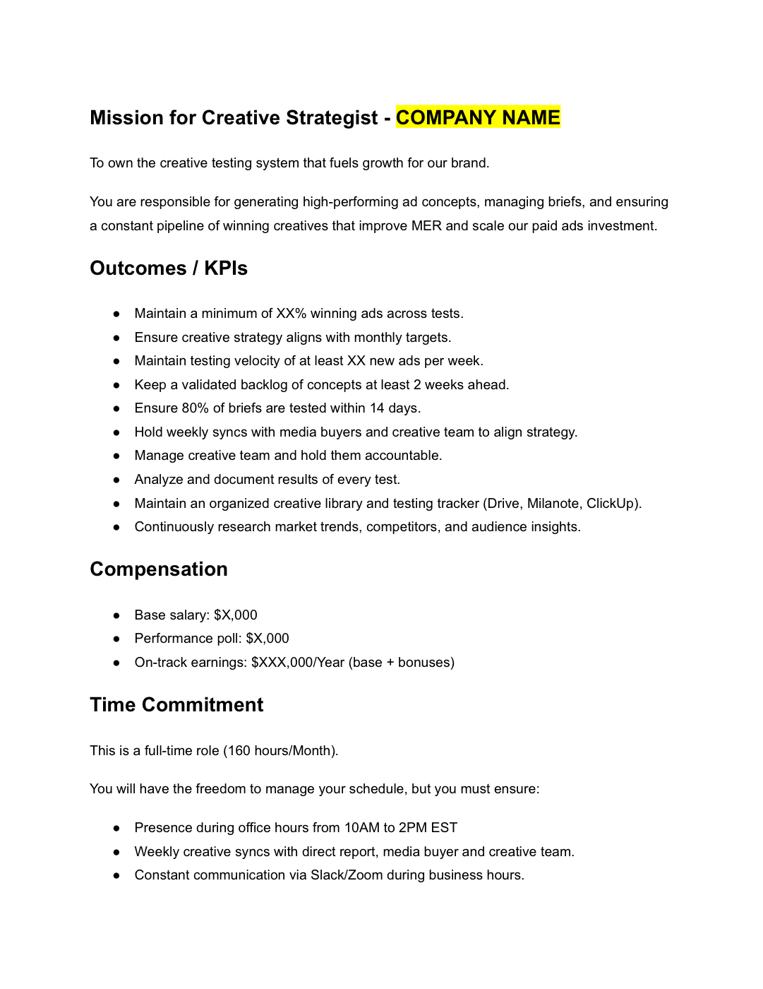 Creative Strategist scorecard