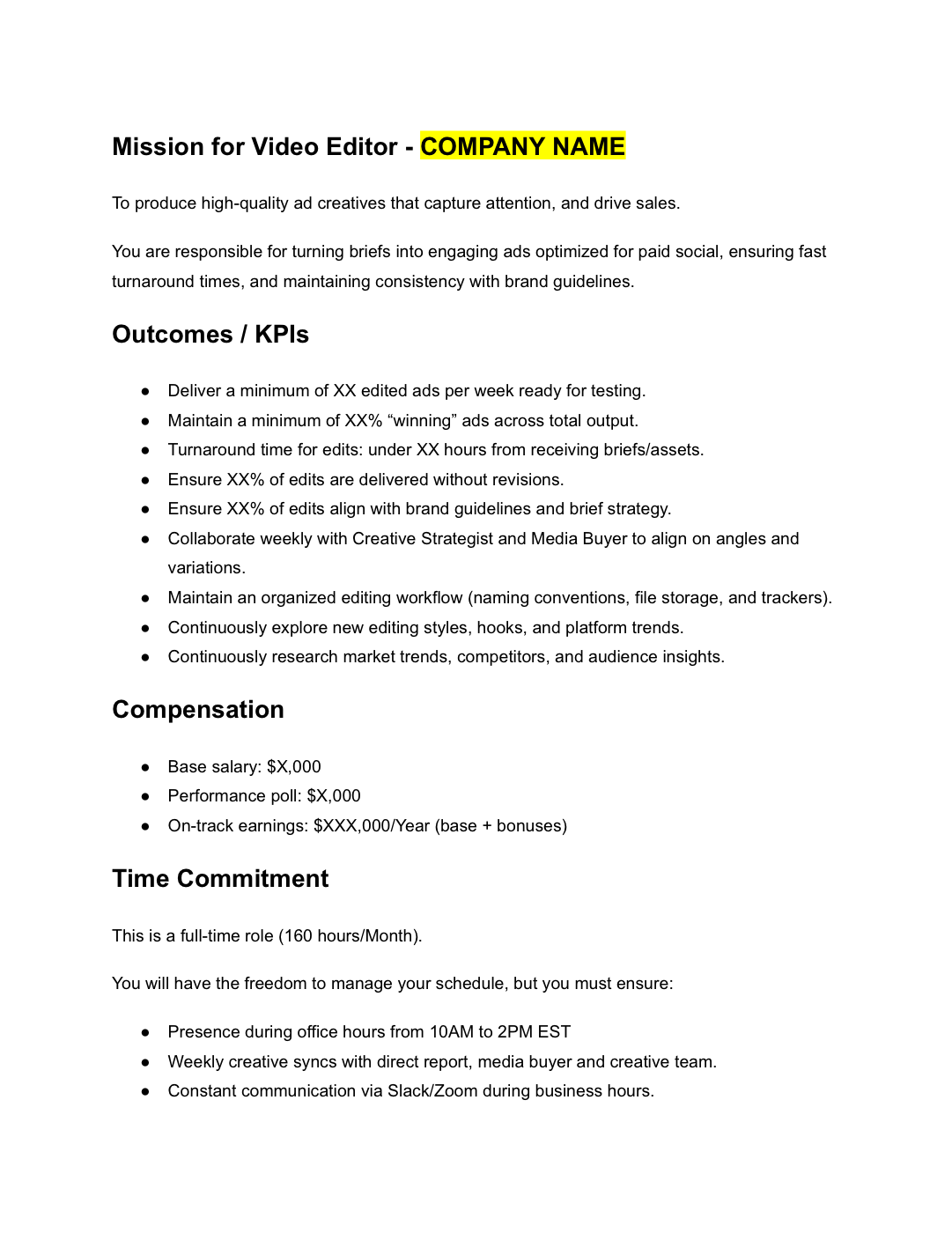 Video Editor scorecard